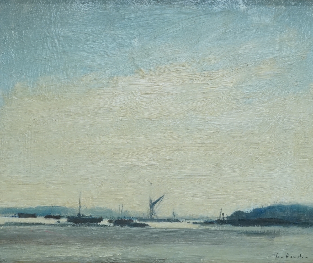 Ian Houston (1934-2021), oil on board, 'Early morning on the Orwell, signed, 22 x 27cm